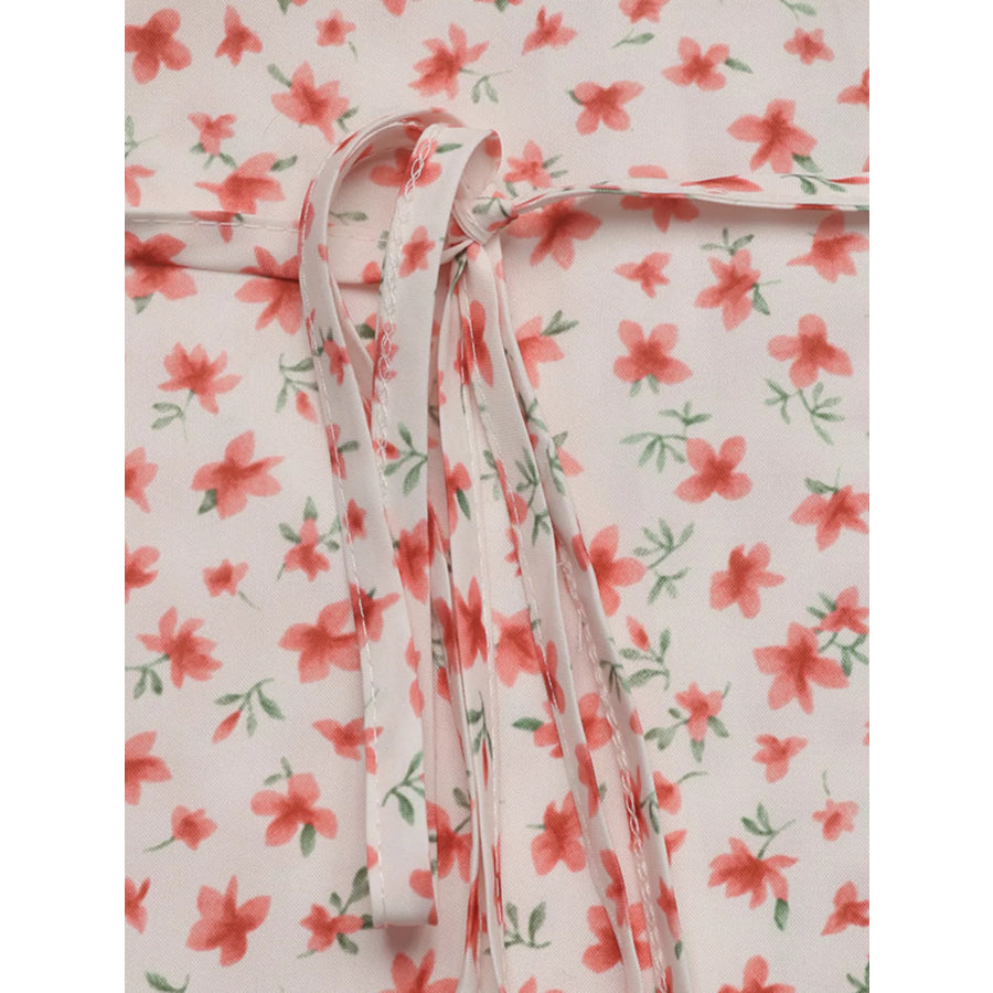 Floral Print V-Neck Puff Sleeve Mini Dress Apparel and Accessories