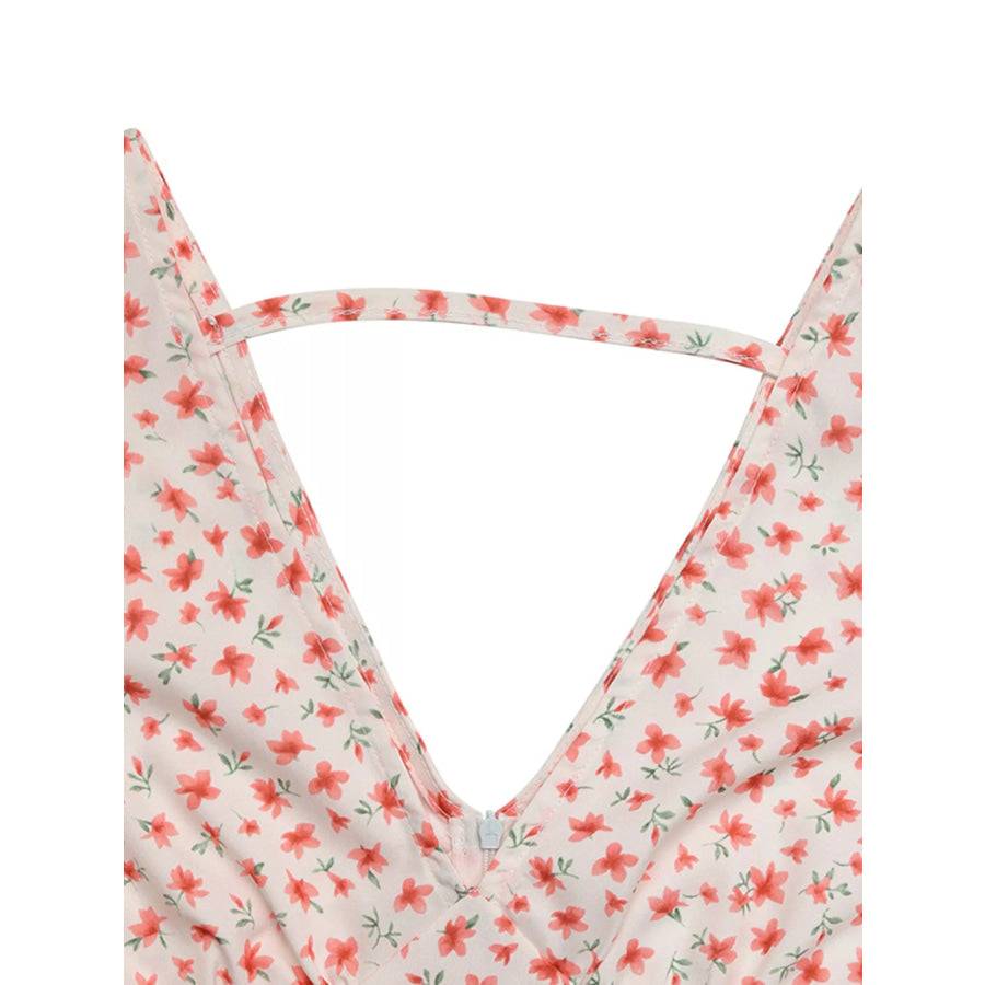 Floral Print V-Neck Puff Sleeve Mini Dress Apparel and Accessories