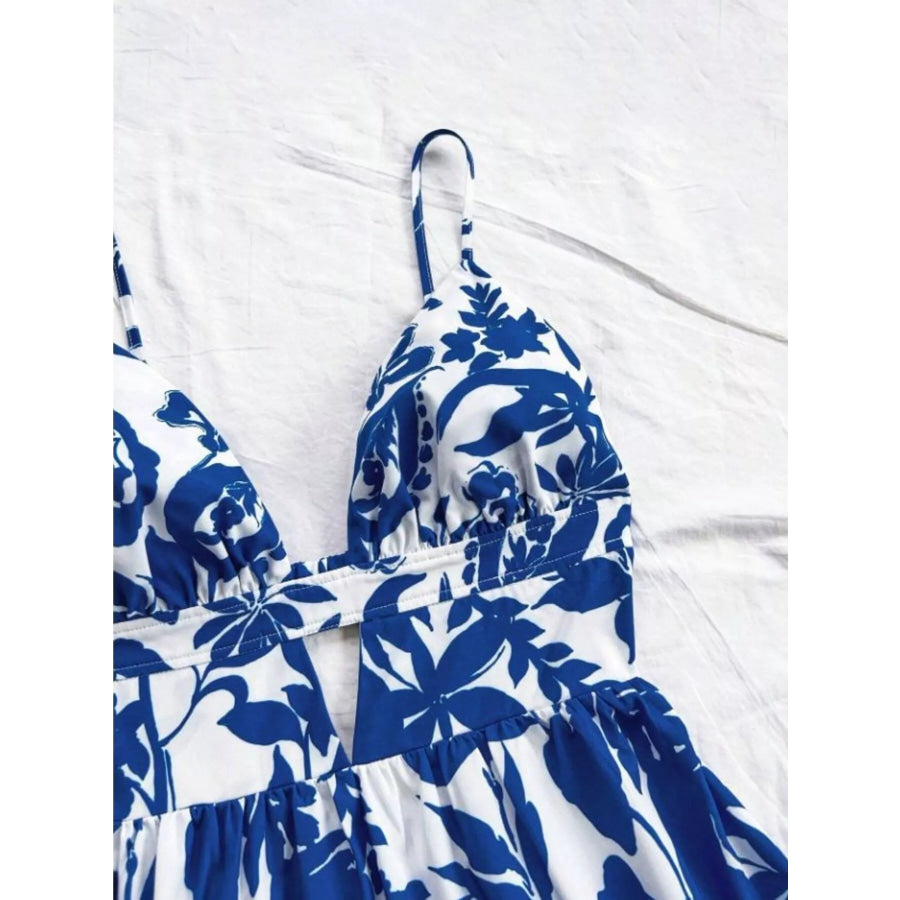 Floral Print V-Neck Tiered Mini Dress Apparel and Accessories