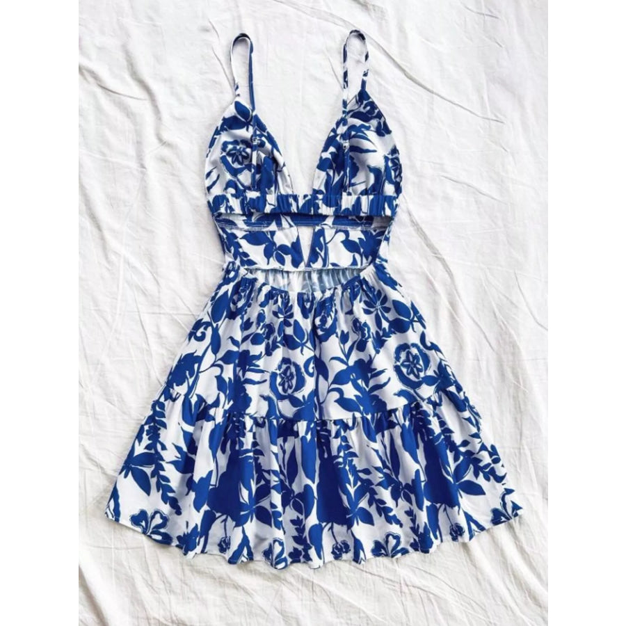 Floral Print V-Neck Tiered Mini Dress Apparel and Accessories