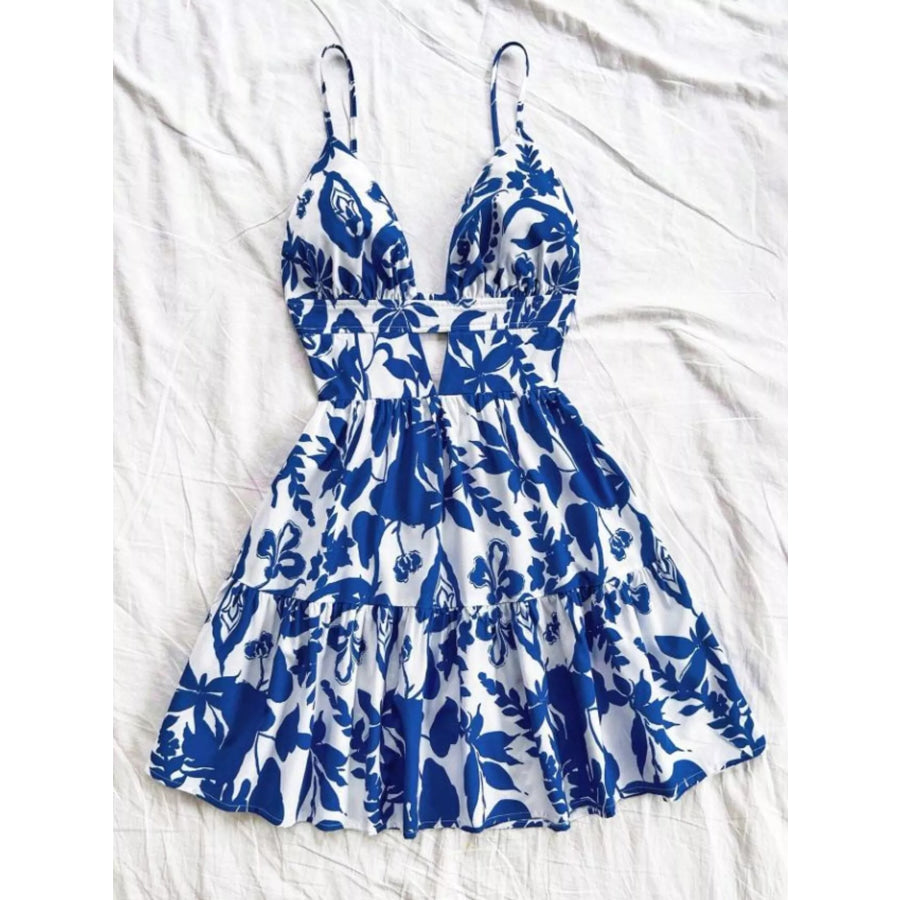 Floral Print V-Neck Tiered Mini Dress Apparel and Accessories