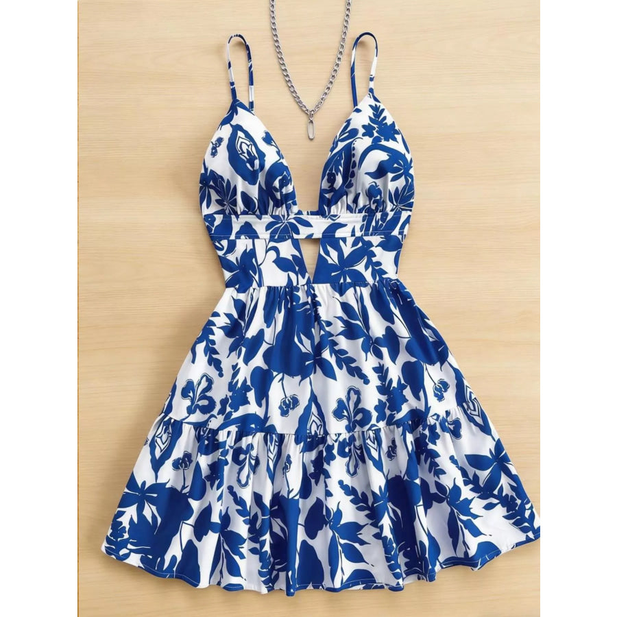 Floral Print V-Neck Tiered Mini Dress Apparel and Accessories