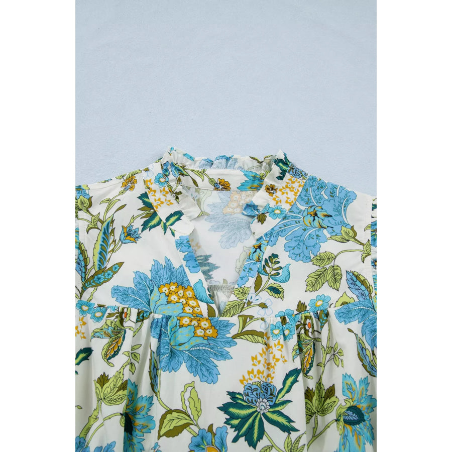 Floral Print V Neck Triple Ruffle Short Sleeve Shift Mini Dress Apparel and Accessories