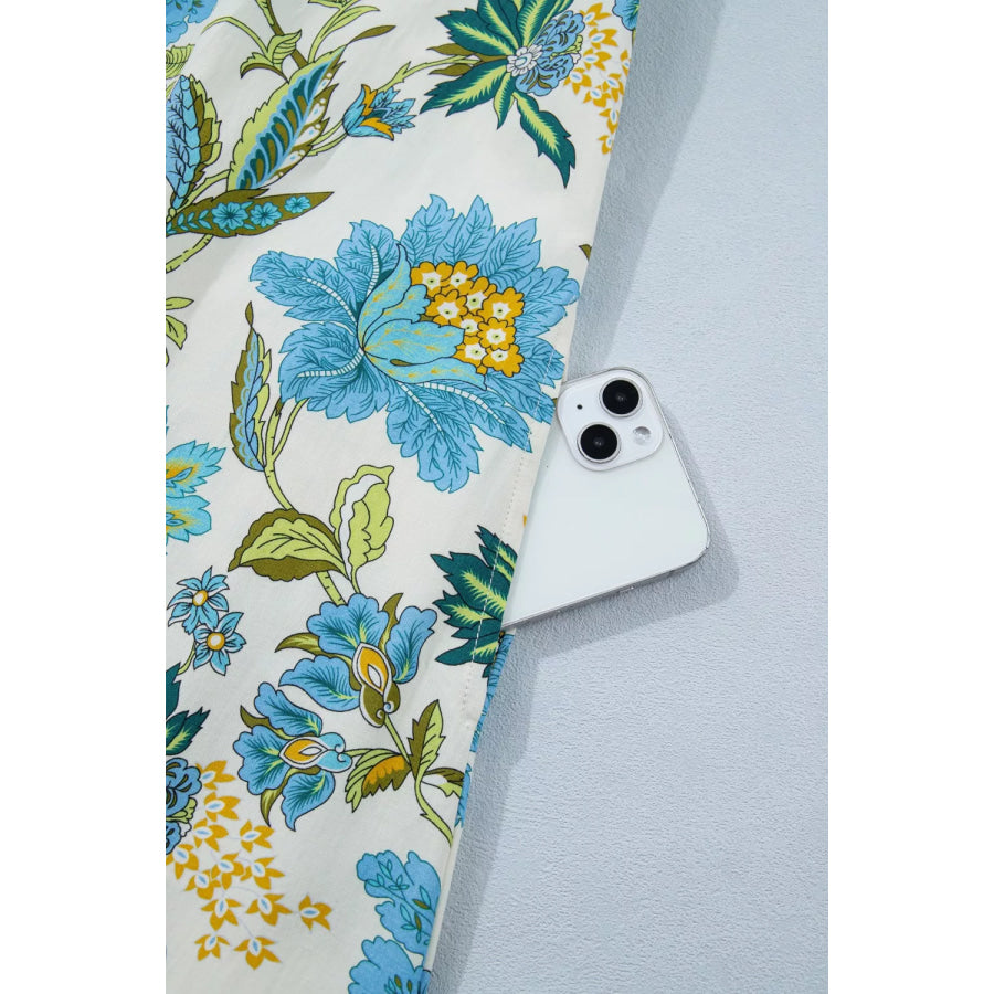 Floral Print V Neck Triple Ruffle Short Sleeve Shift Mini Dress Apparel and Accessories