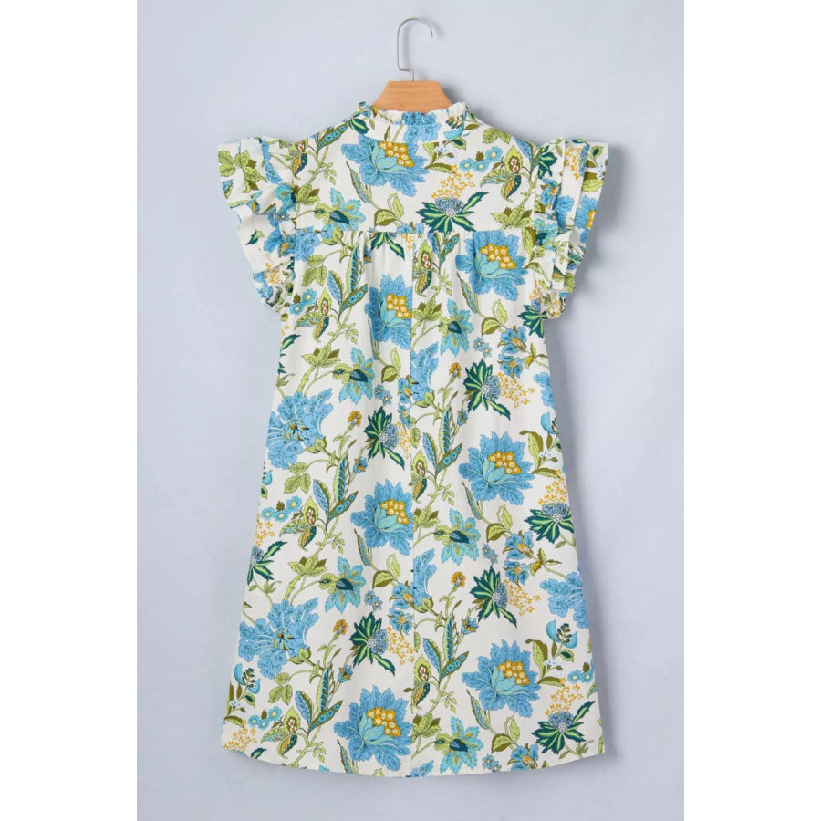 Floral Print V Neck Triple Ruffle Short Sleeve Shift Mini Dress Apparel and Accessories