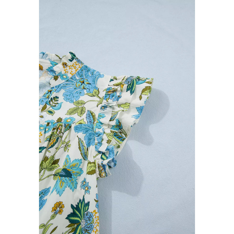 Floral Print V Neck Triple Ruffle Short Sleeve Shift Mini Dress Apparel and Accessories