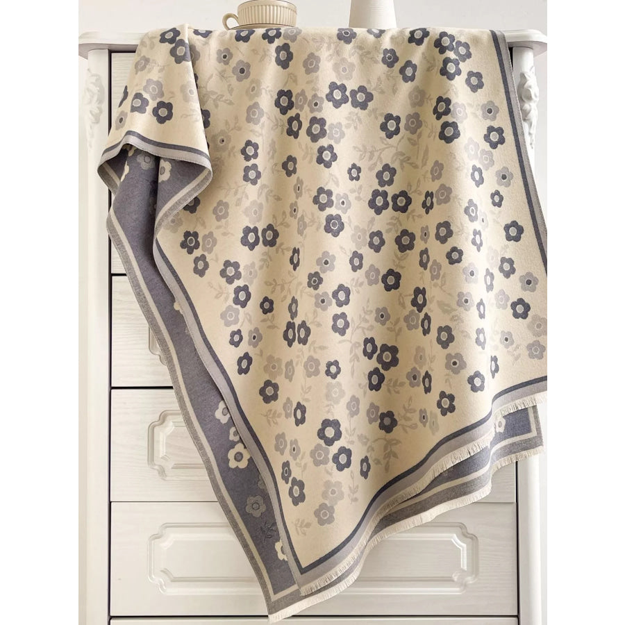 Floral Print Warm Winter Scarf Blue / One Size Apparel and Accessories