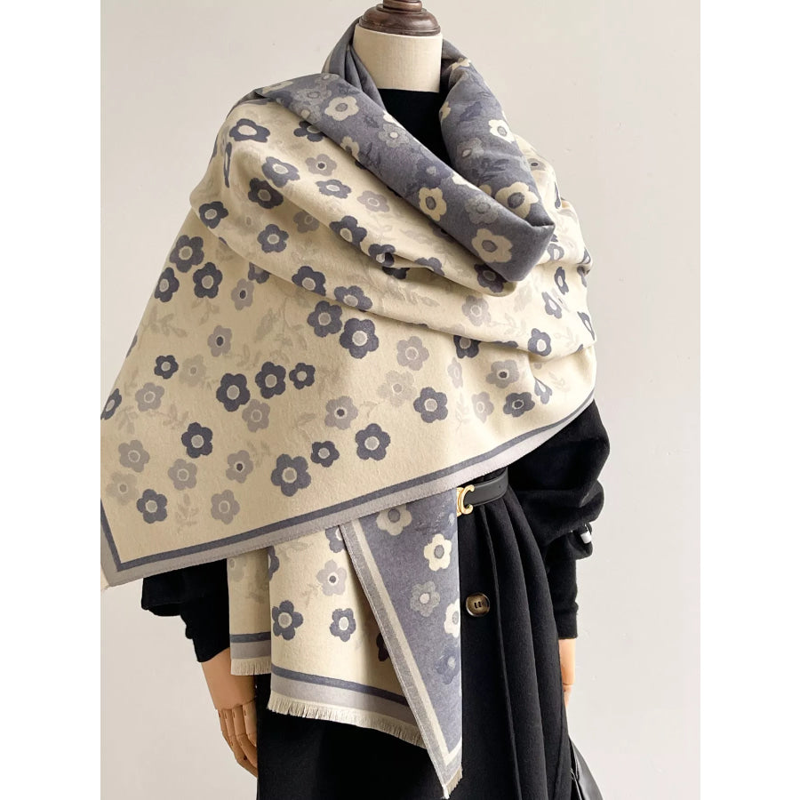 Floral Print Warm Winter Scarf Blue / One Size Apparel and Accessories