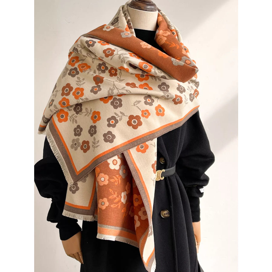 Floral Print Warm Winter Scarf Caramel / One Size Apparel and Accessories