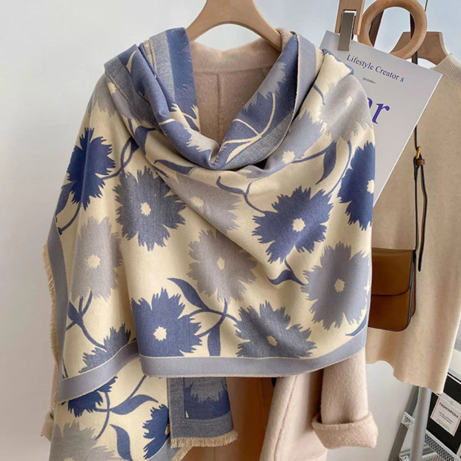 Floral Print Warm Winter Scarf Cerulean / One Size Apparel and Accessories