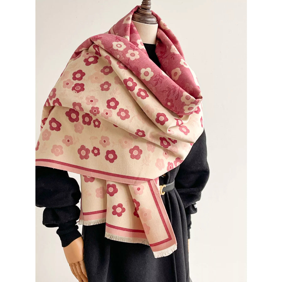 Floral Print Warm Winter Scarf Pink / One Size Apparel and Accessories