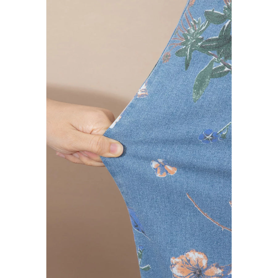 Floral Print Wide-Leg Jeans Apparel and Accessories