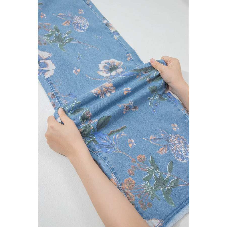 Floral Print Wide-Leg Jeans Apparel and Accessories