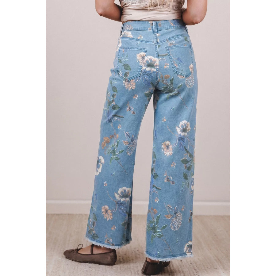 Floral Print Wide-Leg Jeans Apparel and Accessories