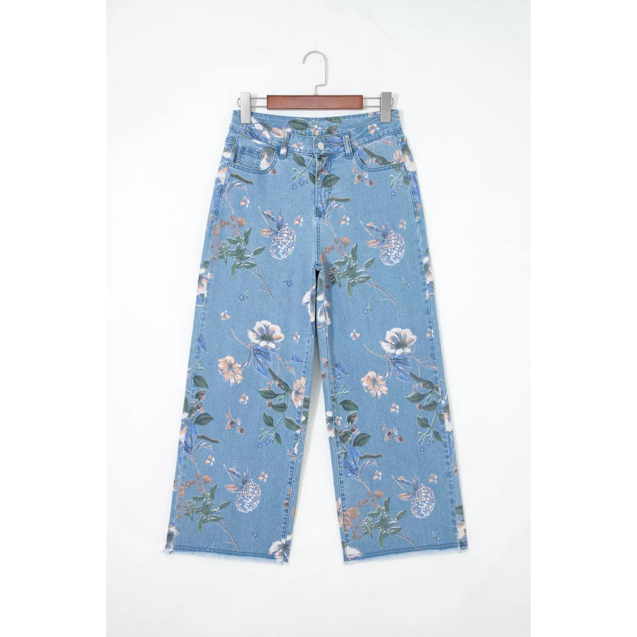 Floral Print Wide-Leg Jeans Apparel and Accessories