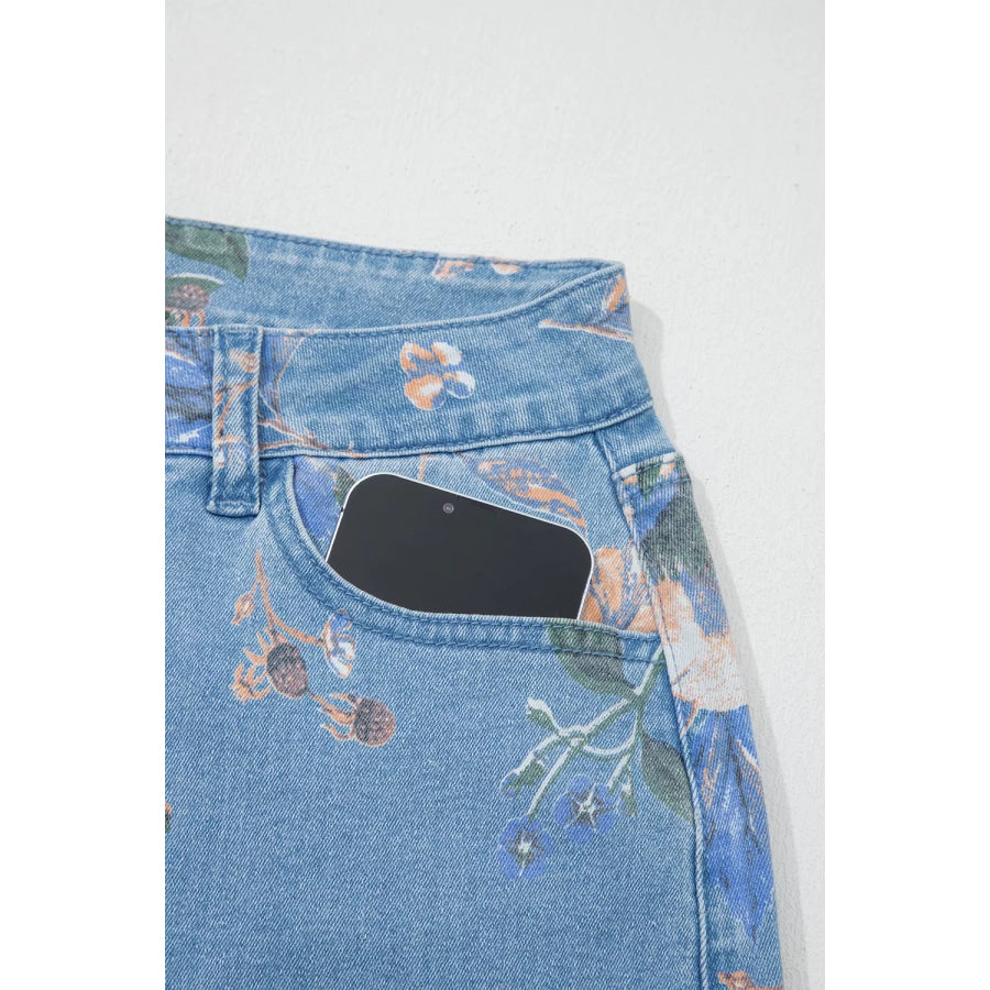 Floral Print Wide-Leg Jeans Apparel and Accessories