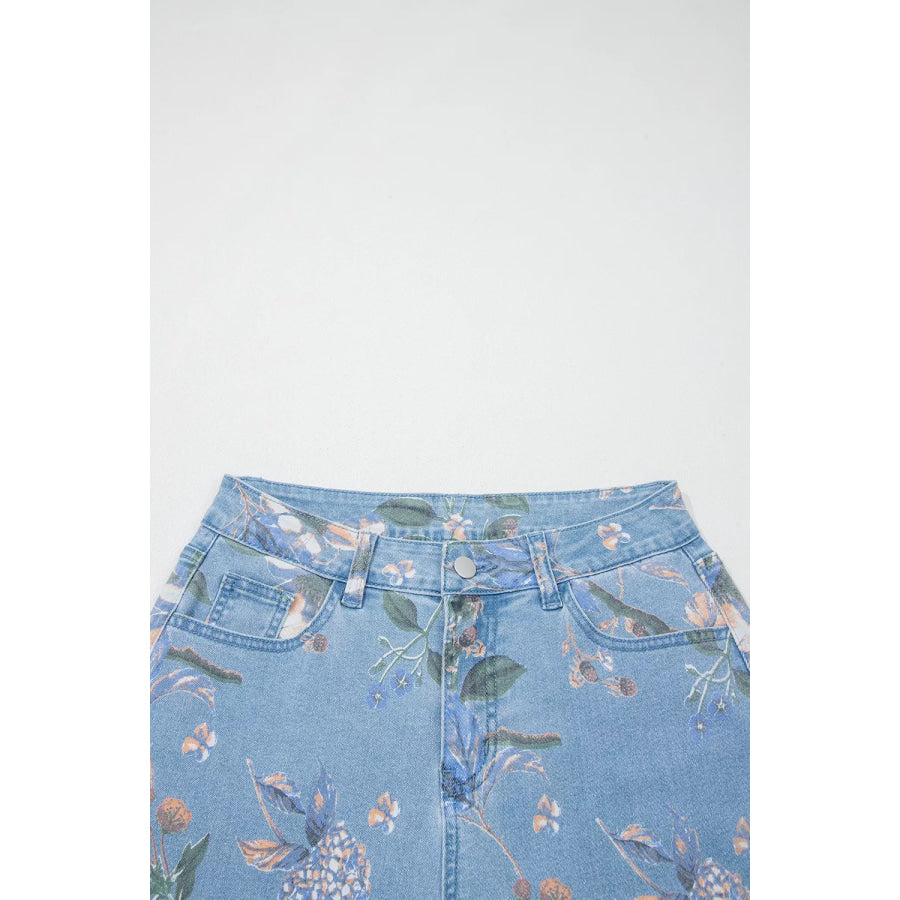 Floral Print Wide-Leg Jeans Apparel and Accessories