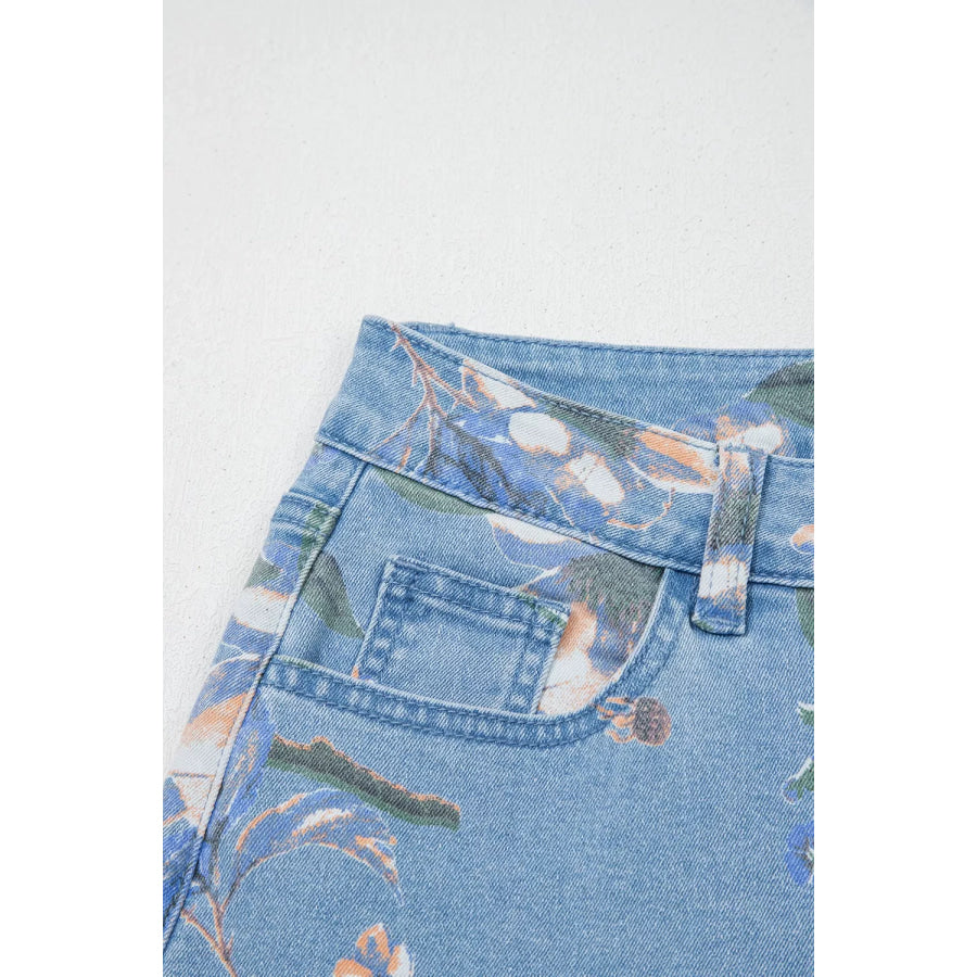 Floral Print Wide-Leg Jeans Apparel and Accessories
