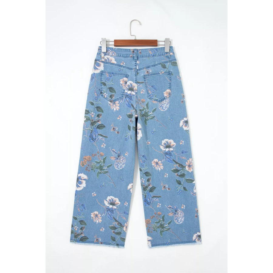 Floral Print Wide-Leg Jeans Apparel and Accessories