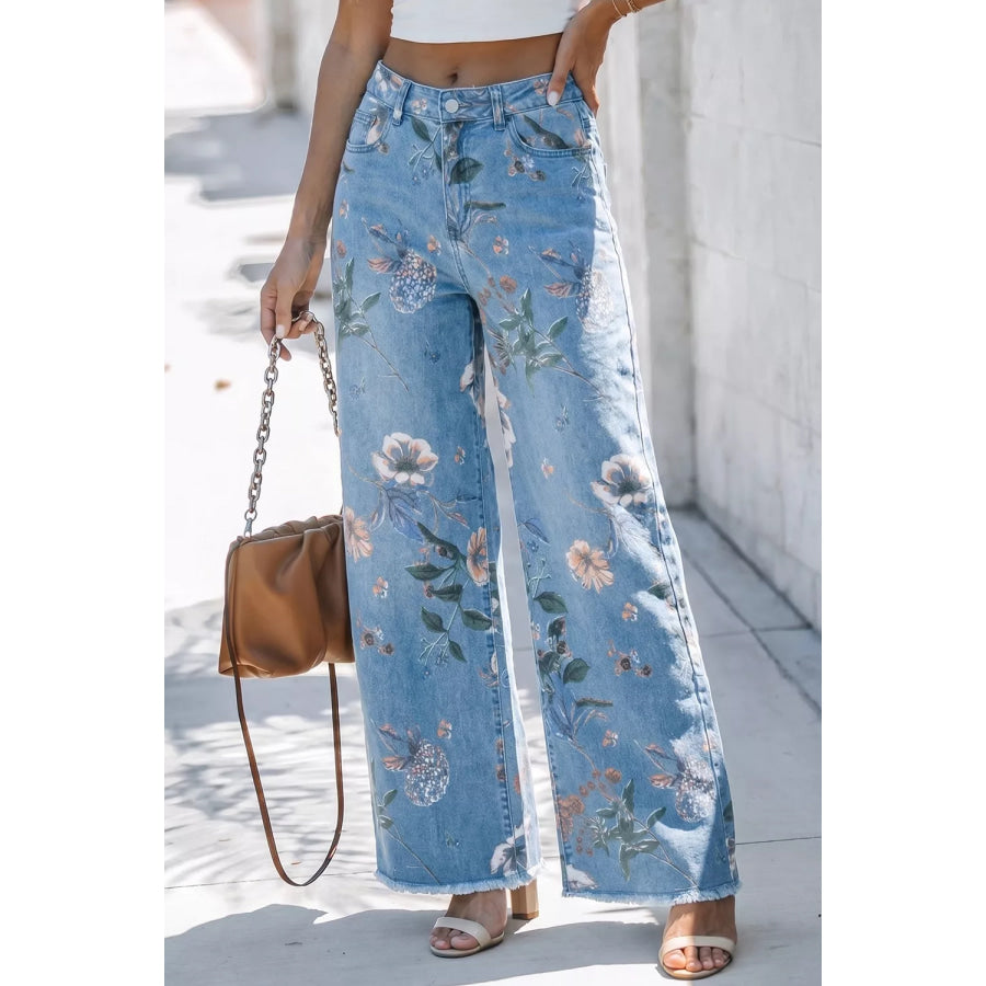 Floral Print Wide-Leg Jeans Medium / 6 Apparel and Accessories