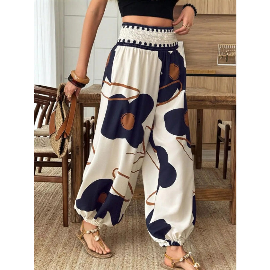 Floral Print Wide-Leg Pants Dark Blue / S Apparel and Accessories