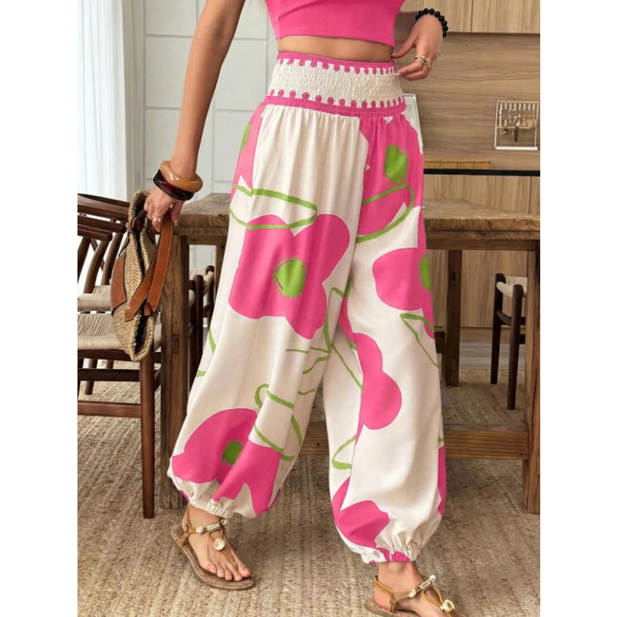 Floral Print Wide-Leg Pants Pink / S Apparel and Accessories