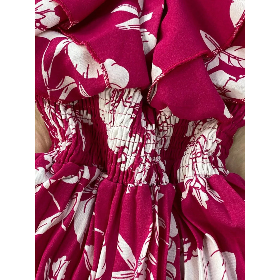 Floral Print Wide Leg Pleated Jumpsuit Apparel and Accessories