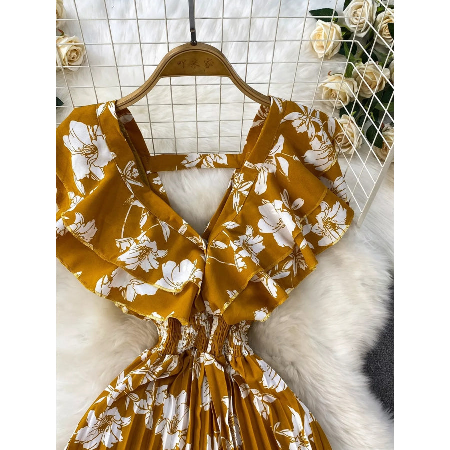 Floral Print Wide Leg Pleated Jumpsuit Apparel and Accessories