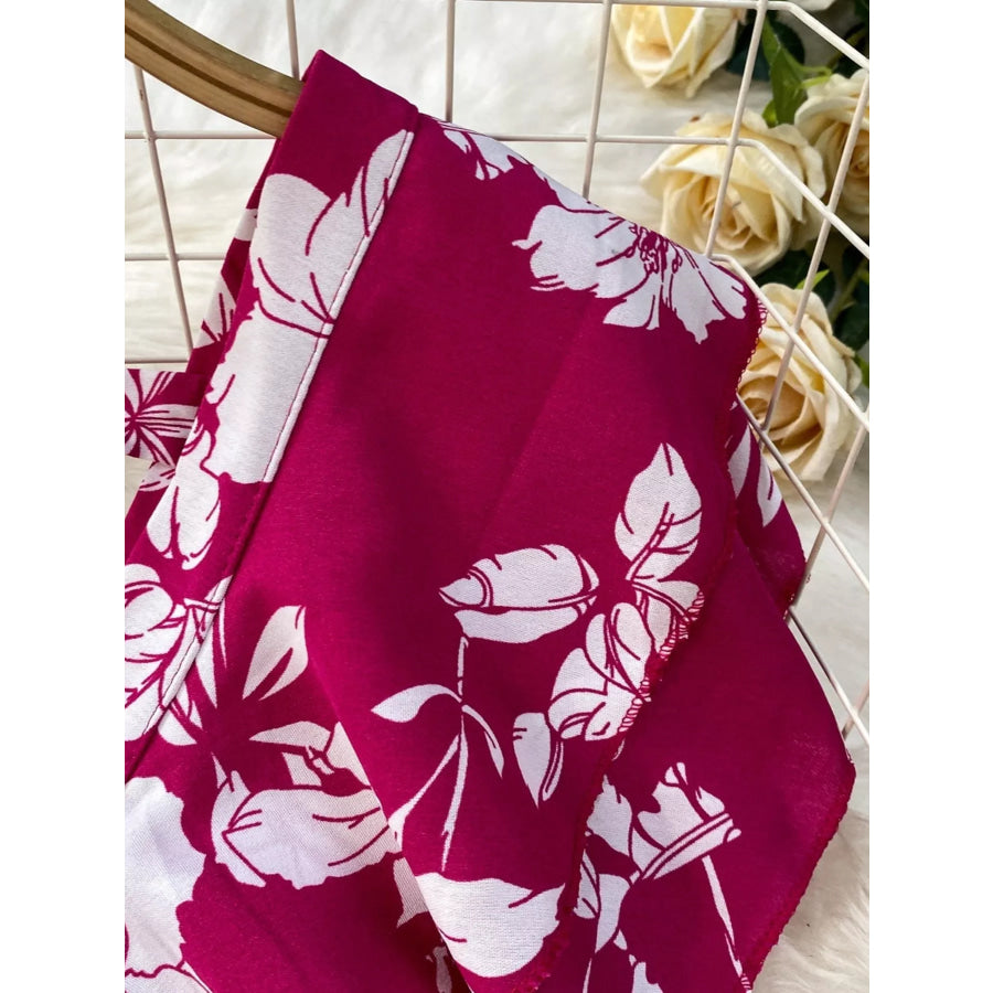 Floral Print Wide Leg Pleated Jumpsuit Apparel and Accessories