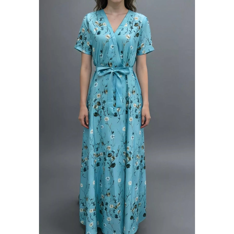 Floral Print Wrap Maxi Dress Apparel and Accessories