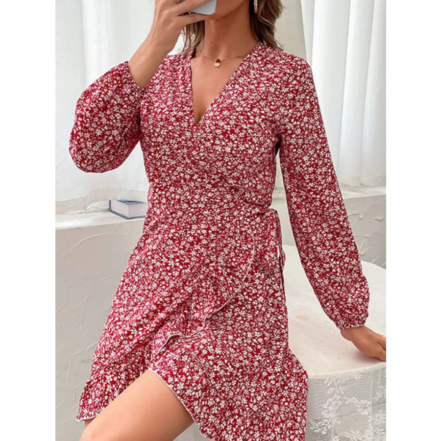 Floral Print Wrap Mini Dress Apparel and Accessories