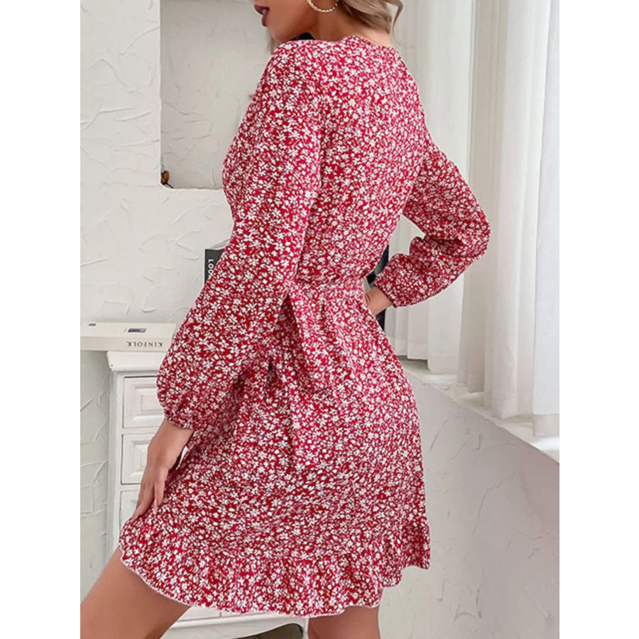 Floral Print Wrap Mini Dress Apparel and Accessories