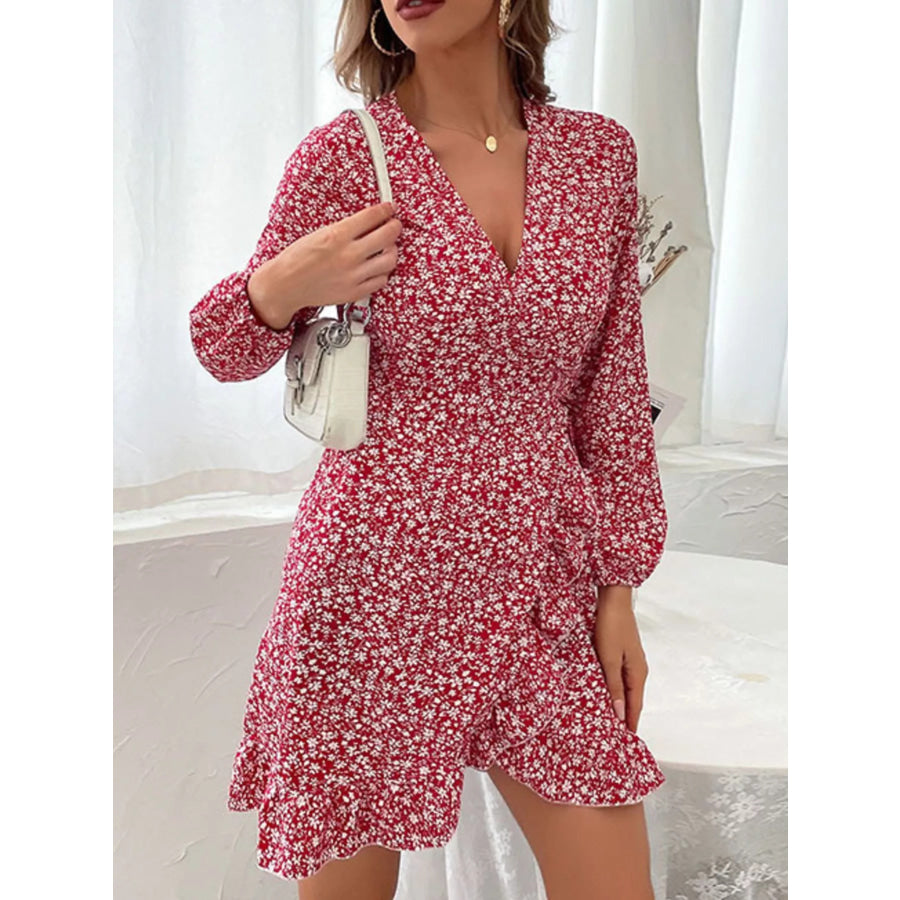 Floral Print Wrap Mini Dress Apparel and Accessories