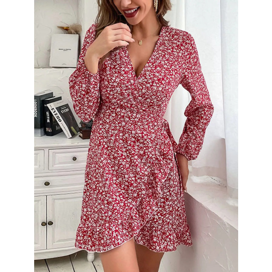 Floral Print Wrap Mini Dress Apparel and Accessories