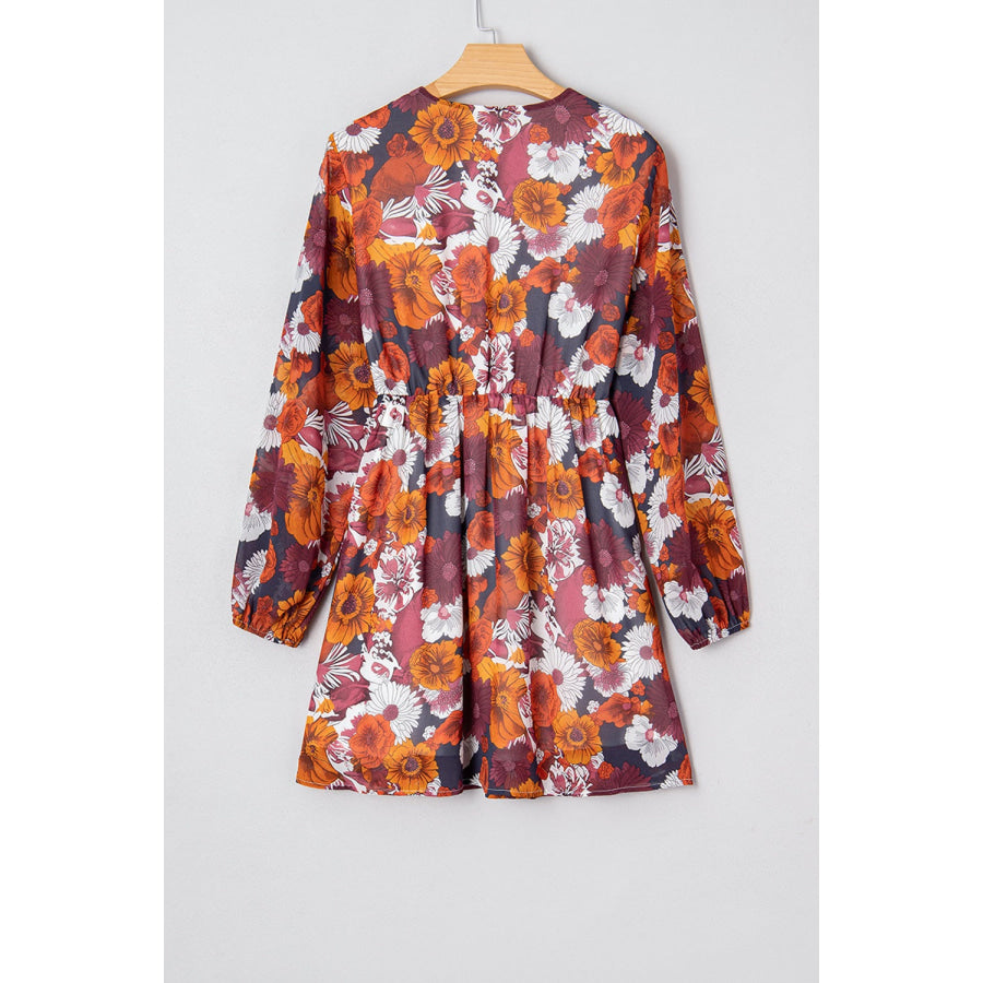 Floral Print Wrap V Neck Puff Sleeve Flowy Mini Dress Apparel and Accessories