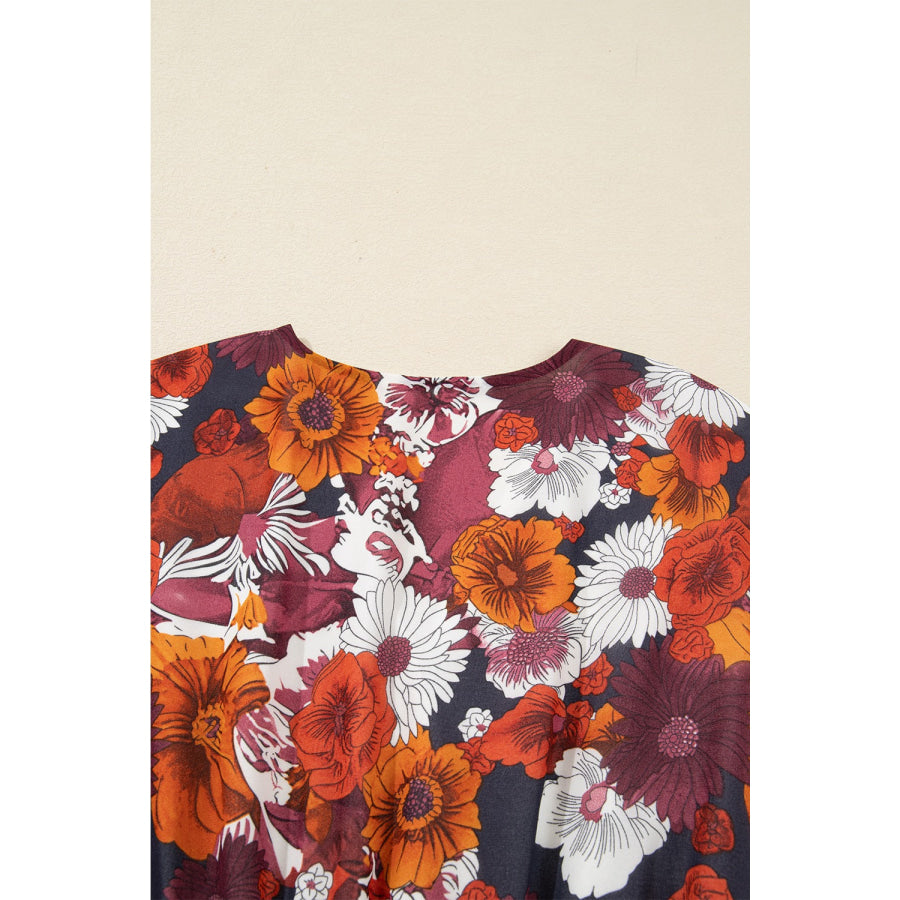 Floral Print Wrap V Neck Puff Sleeve Flowy Mini Dress Apparel and Accessories