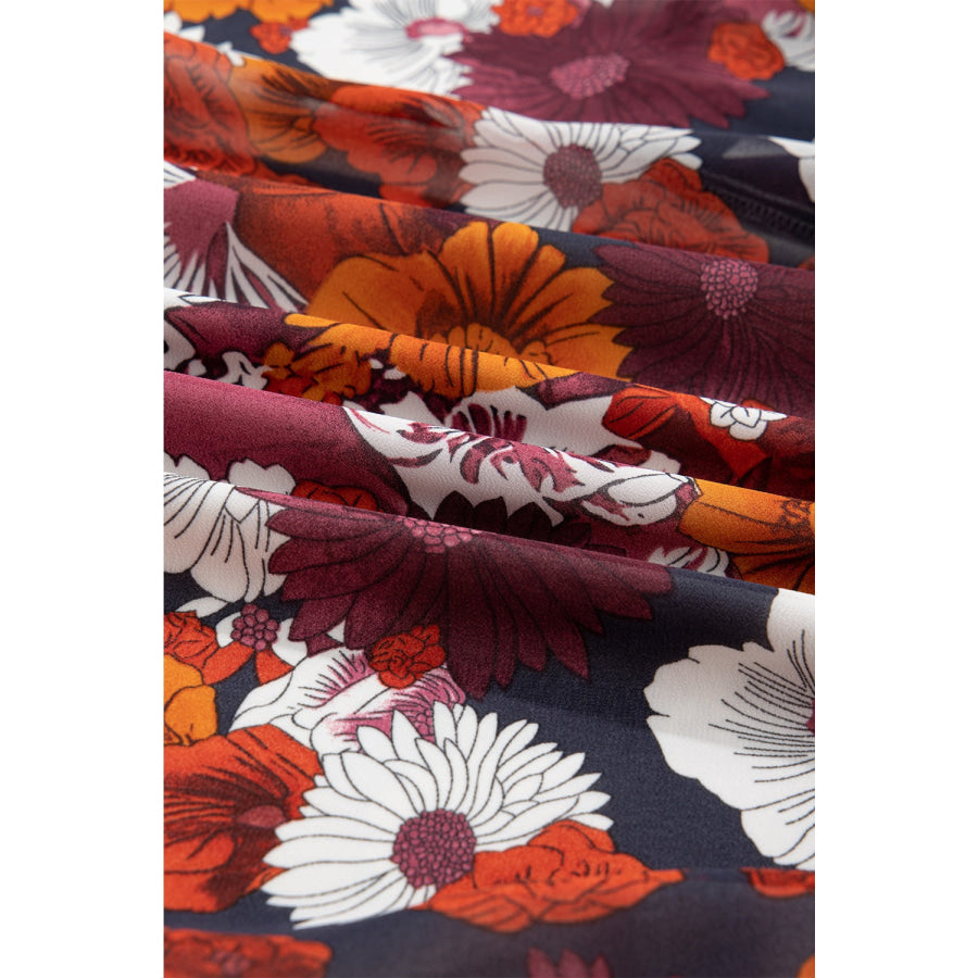 Floral Print Wrap V Neck Puff Sleeve Flowy Mini Dress Apparel and Accessories