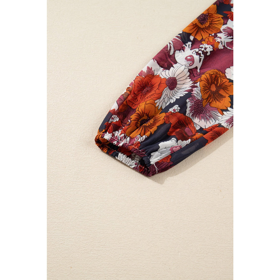 Floral Print Wrap V Neck Puff Sleeve Flowy Mini Dress Apparel and Accessories