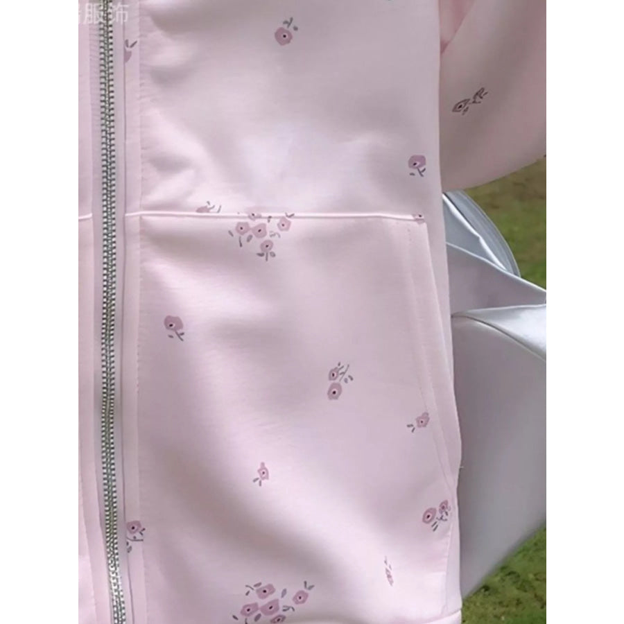 Floral Print Zip-Up Hoodie Apparel and Accessories