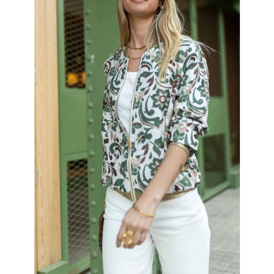 Floral Print Zip Up Jacket Apparel and Accessories
