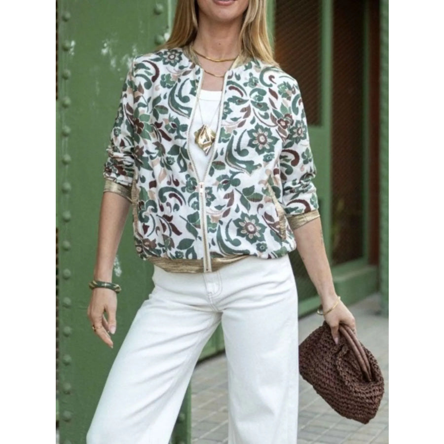 Floral Print Zip Up Jacket Apparel and Accessories