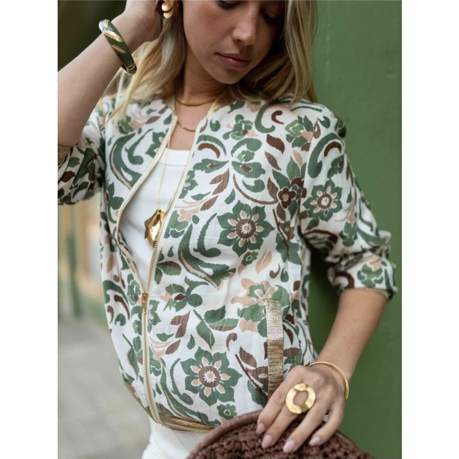 Floral Print Zip Up Jacket Apparel and Accessories