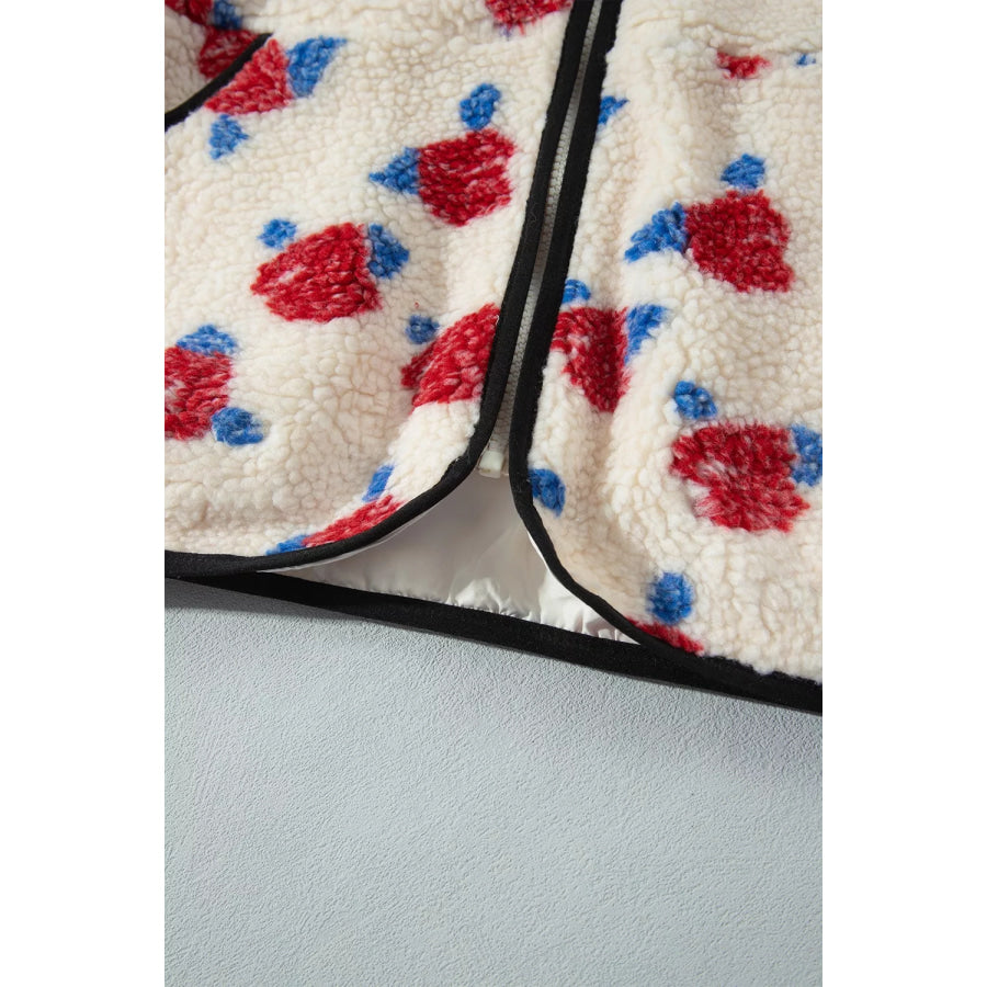 Floral Print Zipper Stand Neck Outerwear Fleece Coat Apparel and Accessories