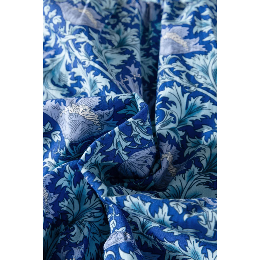 Floral Printed Frilled V Neck Bracelet Sleeve Long Dress Apparel and Accessories
