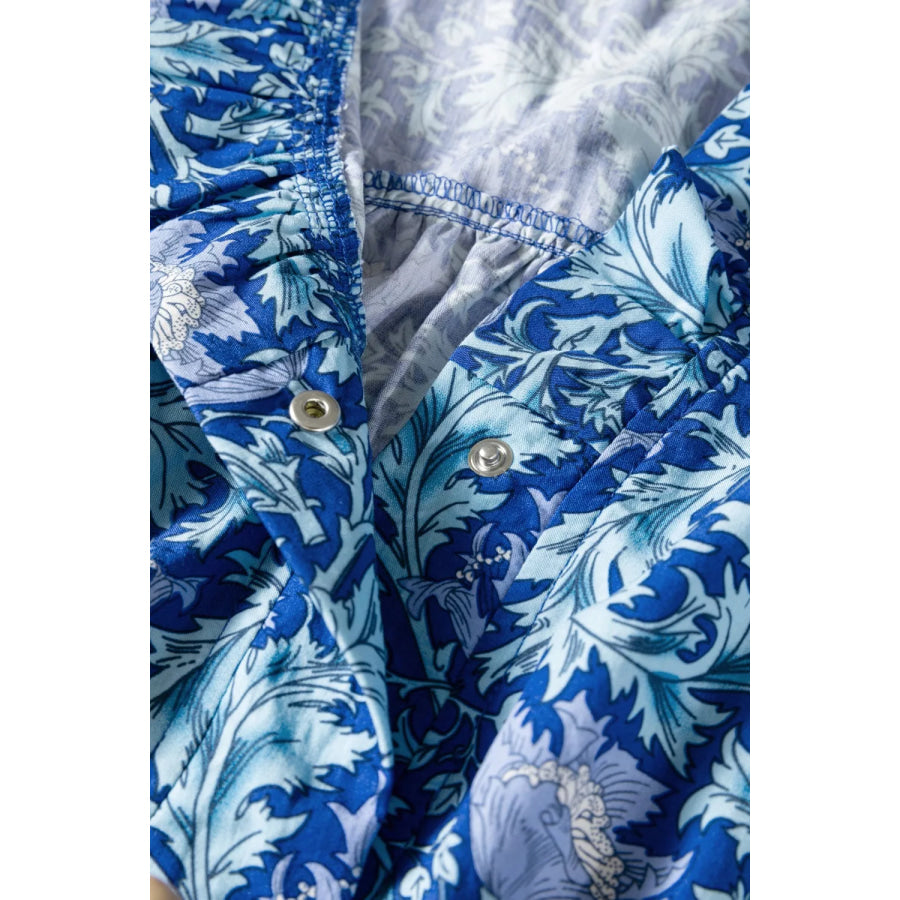 Floral Printed Frilled V Neck Bracelet Sleeve Long Dress Apparel and Accessories
