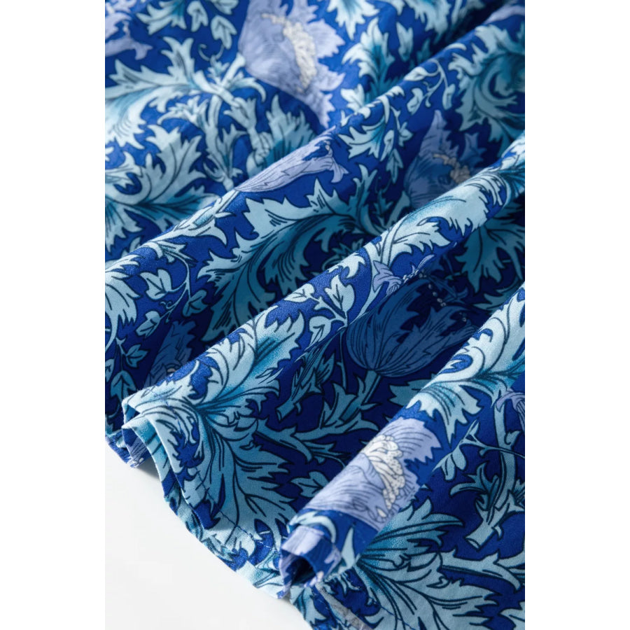 Floral Printed Frilled V Neck Bracelet Sleeve Long Dress Apparel and Accessories