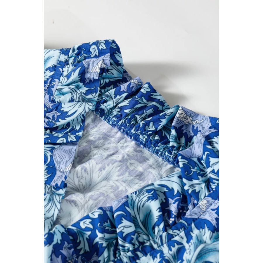 Floral Printed Frilled V Neck Bracelet Sleeve Long Dress Apparel and Accessories
