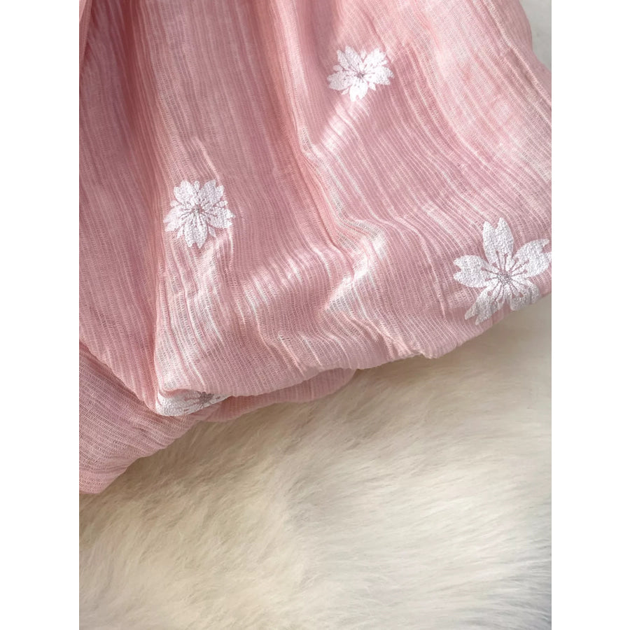 Floral Puff Sleeve A-Line Midi Dress Apparel and Accessories