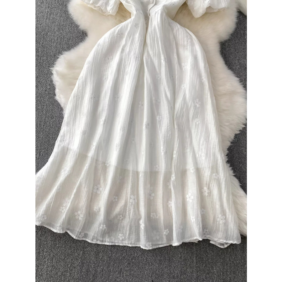 Floral Puff Sleeve A-Line Midi Dress Apparel and Accessories
