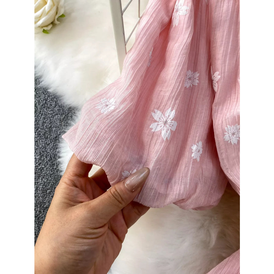 Floral Puff Sleeve A-Line Midi Dress Apparel and Accessories